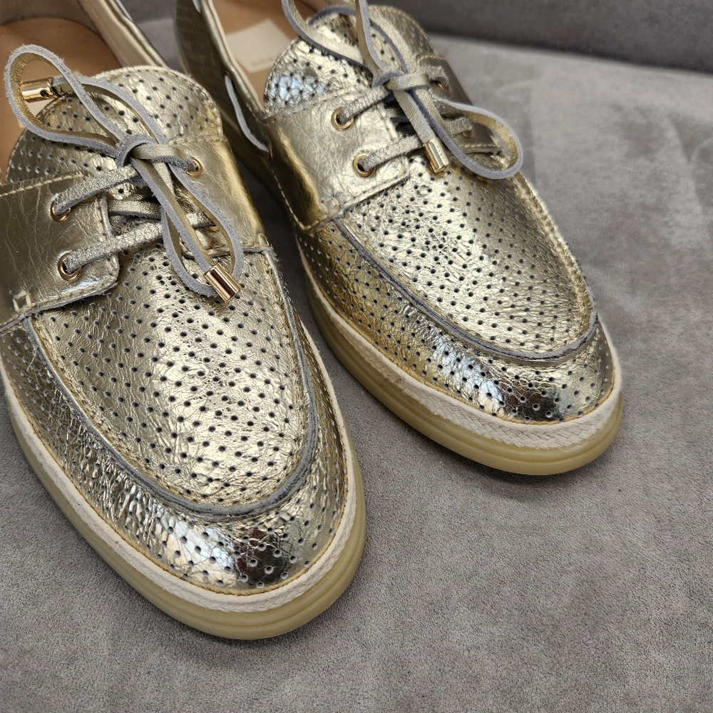 Dolce Vita Loafers 10 Platinum Gold Leather Doris Perforated Metallic New $140 - Picture 11 of 16